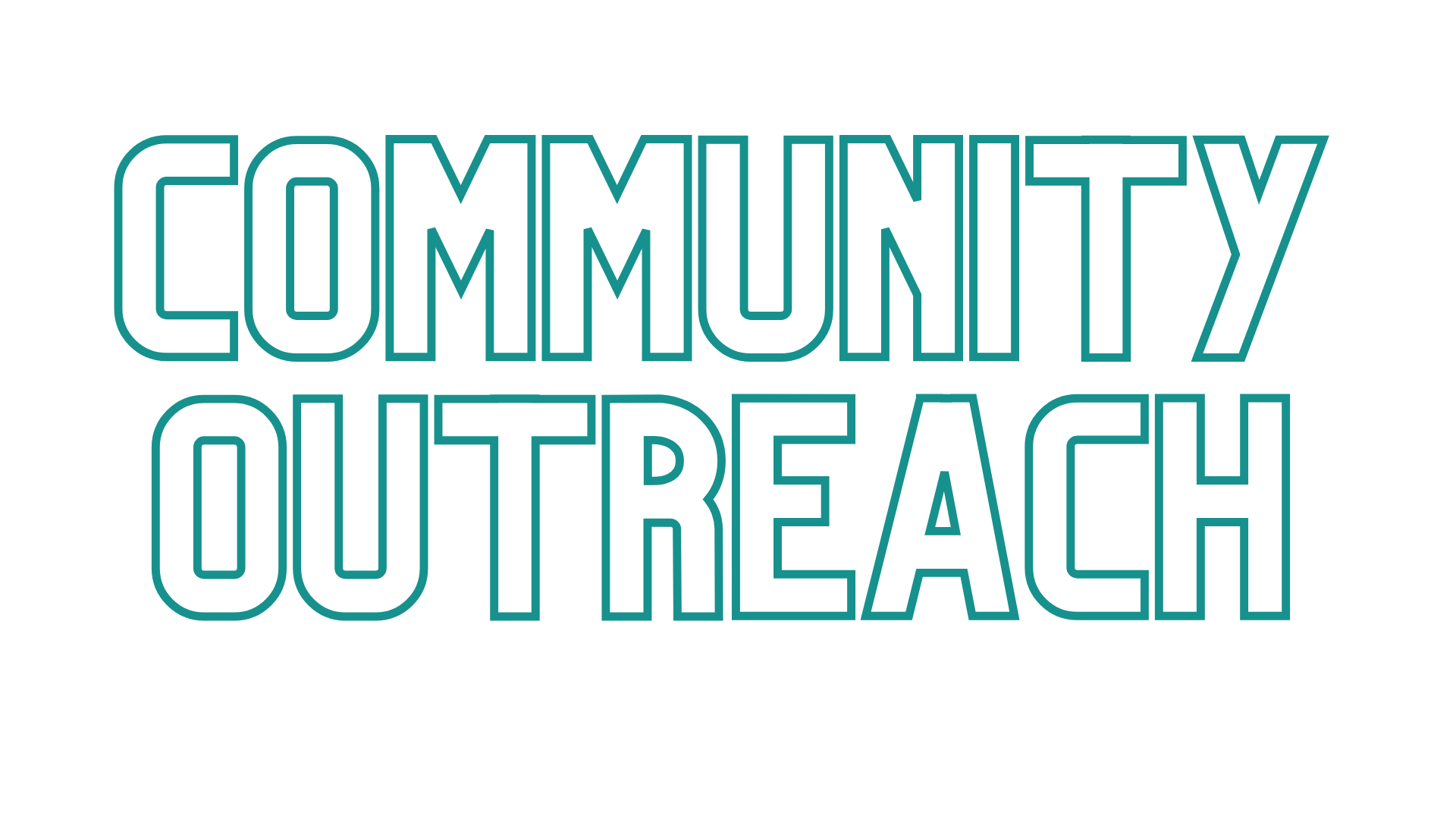 Community Outreach - OccuPaws Teal outlined text reading 'COMMUNITY OUTREACH' on a white background.